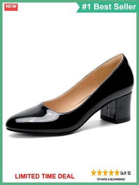 Women's 2 Inch Block Heel Pump Round Toe Faux Leather Comfort